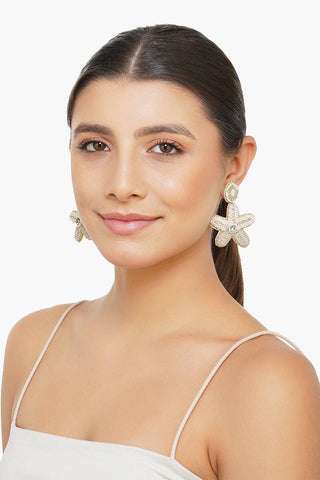 Beaded Handmade Pearl Starfish Earrings – Coastal Statement Earrings