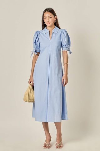 English Factory Stitch Detail Midi Dress | Cotton Puff Sleeve Dress