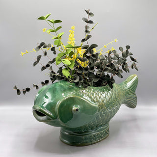 Large Reactive Glaze Stoneware Fish Planter