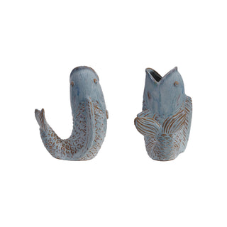 Blue Reactive Glaze Stoneware Fish Vase