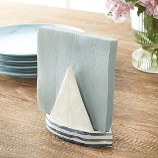 Striped Stoneware Sailboat Napkin Holder