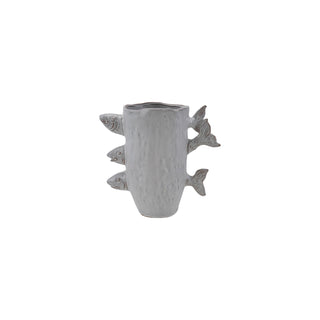White Stoneware Vase with 3D Fish