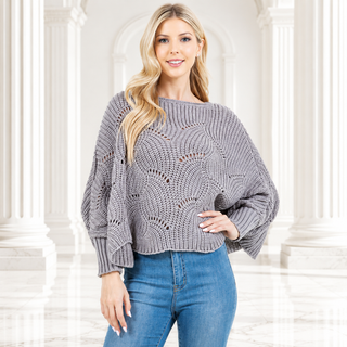 Designer House Cropped Openwork Batwing Sweater