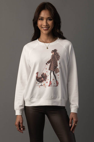 Girl Walking a Turkey Graphic Sweatshirt | Panache