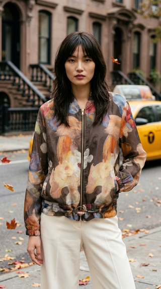 LOOWIE Brown Watercolor Floral Tencel Jacket