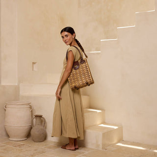 The Winding Road - Large Dark Brown Rattan Handbag with Twist Closure