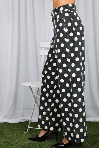 Vine & Love - Polka Dot Straight Leg Cotton Denim Span Pants VP83369B