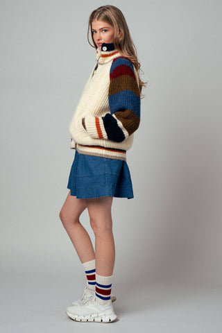 Urban Daizy - Chunky Rib-Knit Faux Fur Lined Cardigan