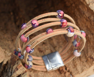 Cherry Violet Beaded Cork Bracelet