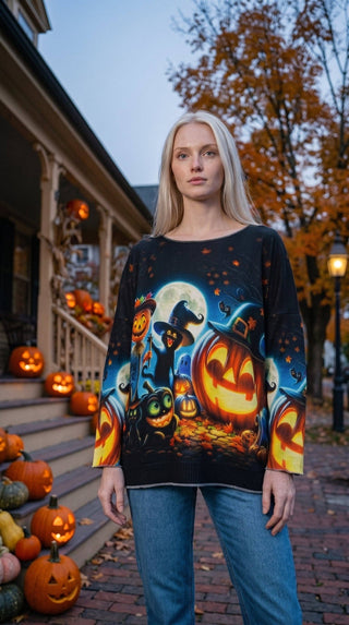 LOOWIE Halloween Witch Cat Sweater – Black