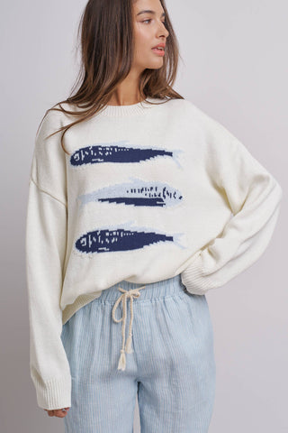 Urban Daizy - Graphic Oversized Drop-Shoulder Knit Sweater