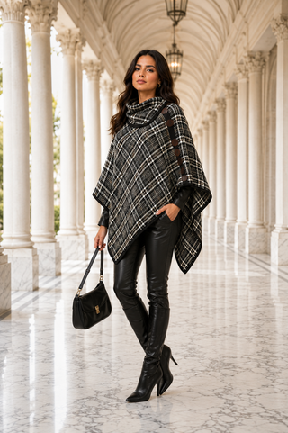 Designer House Plaid Button Front Cowl Neck Capelet