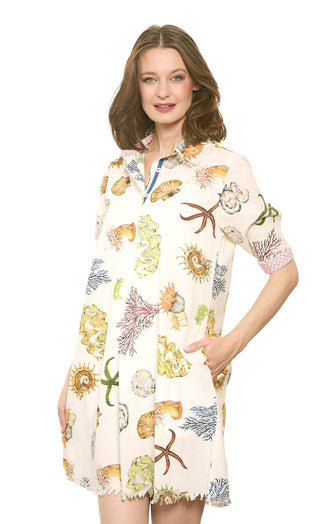 Dizzy Lizzy Chatham Dress Ivory Seashell Print | Coastal Boutique Dress-linen cotton