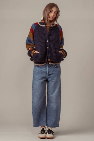 Urban Daizy - Chunky Rib-Knit Faux Fur Lined Cardigan
