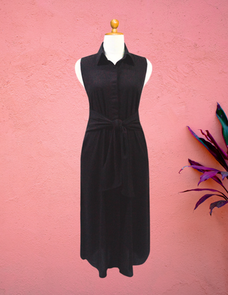 La Mer Luxe - S/L Priscilla Midi Collared Neckline & Adjustable Tie Fall
