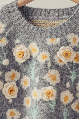 Urban Daizy - Daisy Embossed 3D Floral Knit Sweater