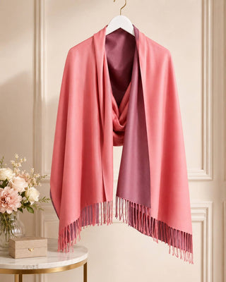 Designer House Reversible Two-Tone Fringe Shawl
