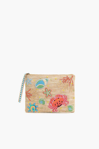 America &amp; Beyond Crabby Chic Wristlet Pouch | Coastal Crab &amp; Shell Zip Clutch