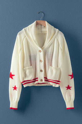 Patriotic American Flag Shawl Collar Cardigan Sweater- Urban Daizy