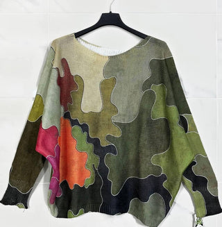 LOOWIE Abstract Camo Print Italian Sweater