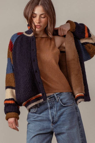 Urban Daizy - Chunky Rib-Knit Faux Fur Lined Cardigan