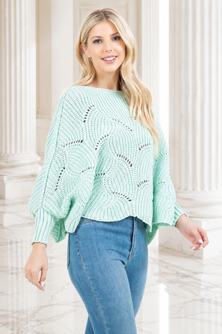 Designer House Cropped Openwork Batwing Sweater
