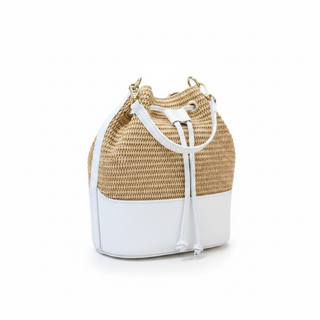 German Fuentes Handbags - GF2833 GENUINE ITALIAN LEATHER AND RAFFIA BUCKET BAG