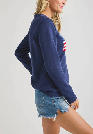 Pink Pineapple American Flag Sweater | 100% Cotton Patriotic Knit Sweater for Wome