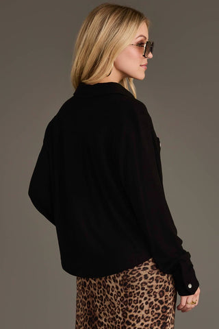 Panache Black Cropped Soft Button-Up Shirt