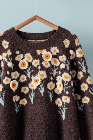 Urban Daizy - Daisy Embossed 3D Floral Knit Sweater
