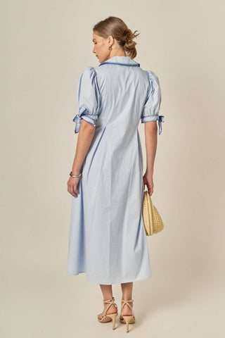 English Factory Stitch Detail Midi Dress | Cotton Puff Sleeve Dress