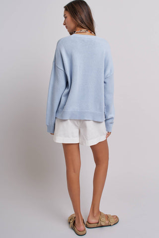Urban Daizy - Graphic Oversized Drop-Shoulder Knit Sweater