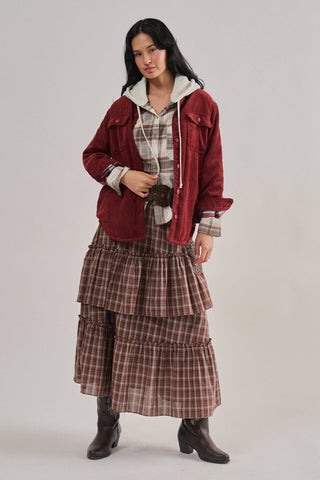 Urban Daizy - Plaid Lined Corduroy Flannel Shacket