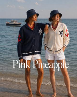 Pink Pineapple - Flag Sailboat Cotton Cardigan Navy or Ivory