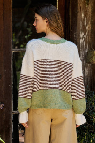 Urban Daizy - Striped Fuzzy Knit Volume Sleeve Cardigan