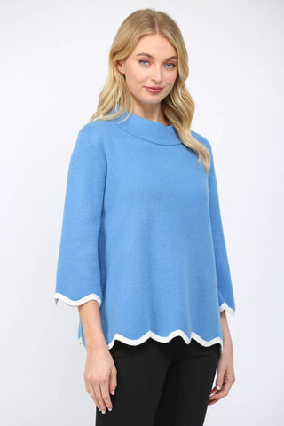 SCALLOP EDGE DETAILED MOCK NECK SWEATER TOP  FW10429