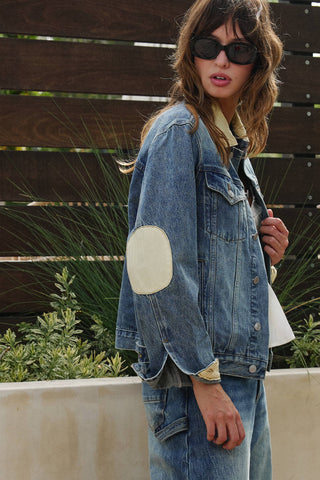 Urban Daizy Vintage Wash Denim Jacket with Elbow Patches
