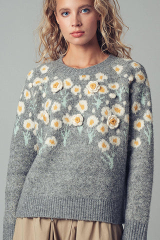 Urban Daizy - Daisy Embossed 3D Floral Knit Sweater