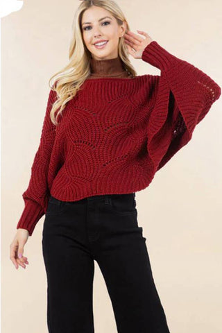 Designer House Cropped Openwork Batwing Sweater