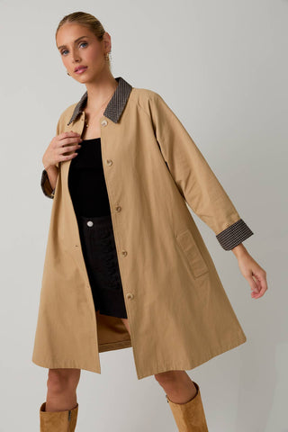 Tan & Black Contrast-Collar Trench Coat | Sunday Edition