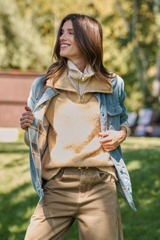 Urban Daizy - Plaid Lined Corduroy Flannel Shacket