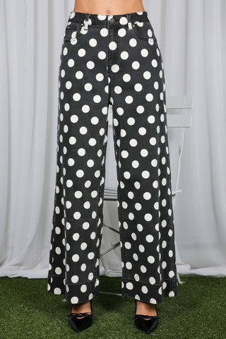 Vine & Love Polka Dot High-Rise Stretch Jeans | Black & Brown