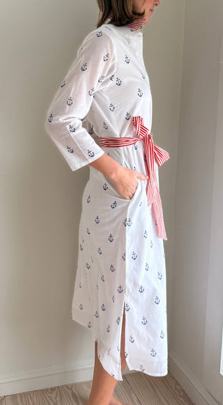 Pink Pineapple Exclusive Cotton Shirt Dress – Patriotic Resort Dress with Sash &amp; Pockets