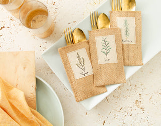 Assorted Herb Jute Silverware Holders – Set of 8