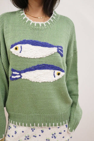Bailey Rose Green Fish Sweater | Coastal Knit Sweater