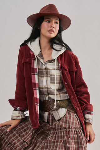 Urban Daizy - Plaid Lined Corduroy Flannel Shacket