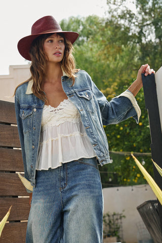 Urban Daizy Vintage Wash Denim Jacket with Elbow Patches