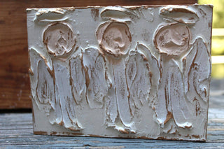 Ivory Coddiwomple - 4x5 Angel Trio hand painted textured wood block