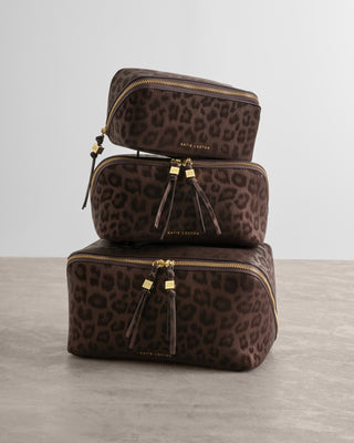 Katie Loxton Fold-Out Mirror Makeup Bag Chocolate Leopard