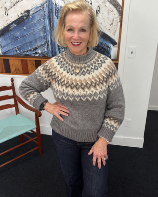 Coco + Carmen Perissa Fair Isle grey mocha cream sweater boutique photo